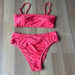 NWT - Red, crossed high waisted bikini set